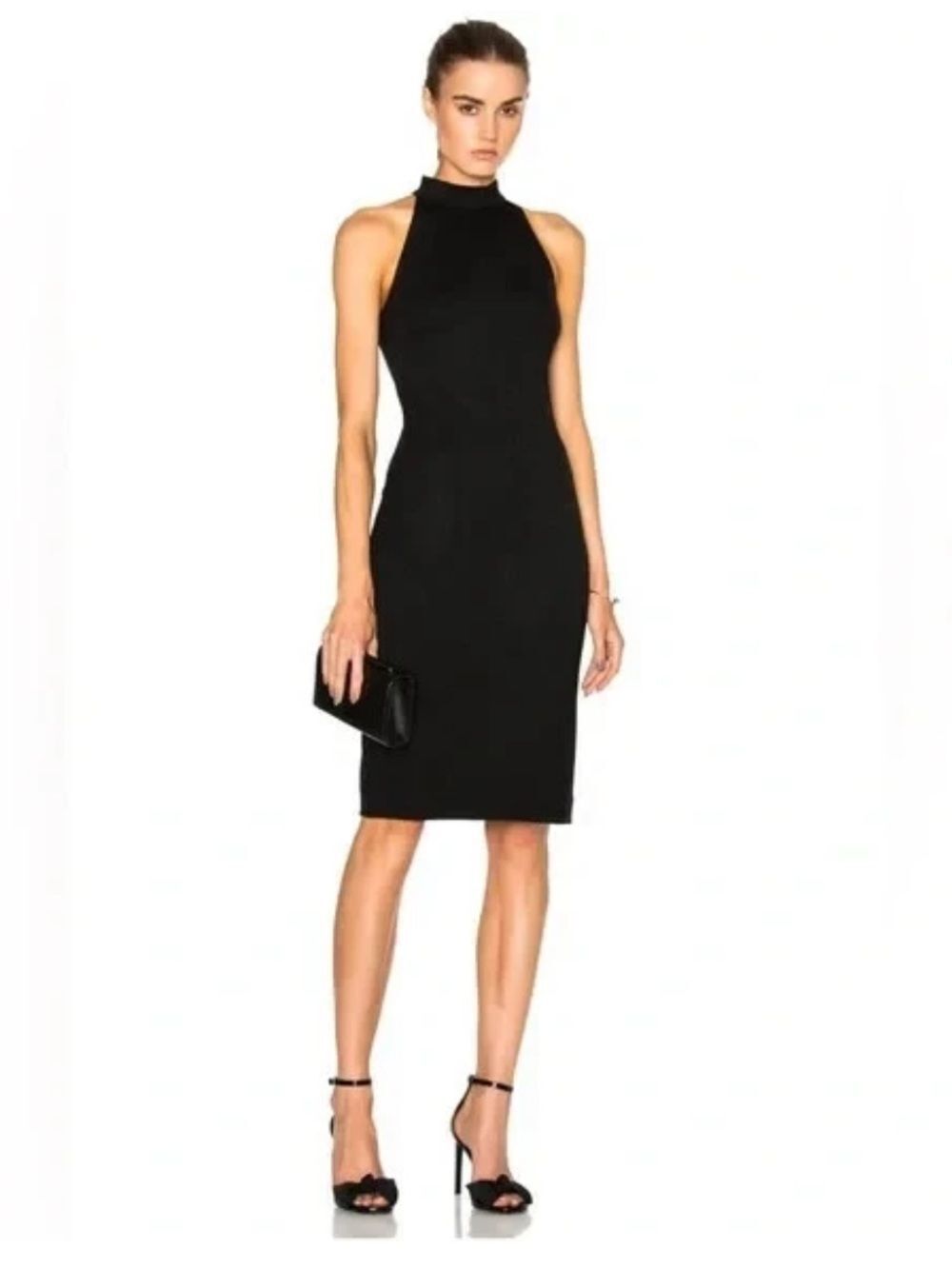 L’AGENCE Francesca Mock Neck Knee Length Dress Black Sleeveless Size XS